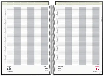 Kalender, 2025, Aftale, 6 personer, 1 dag pr. side, Sort, Mayland